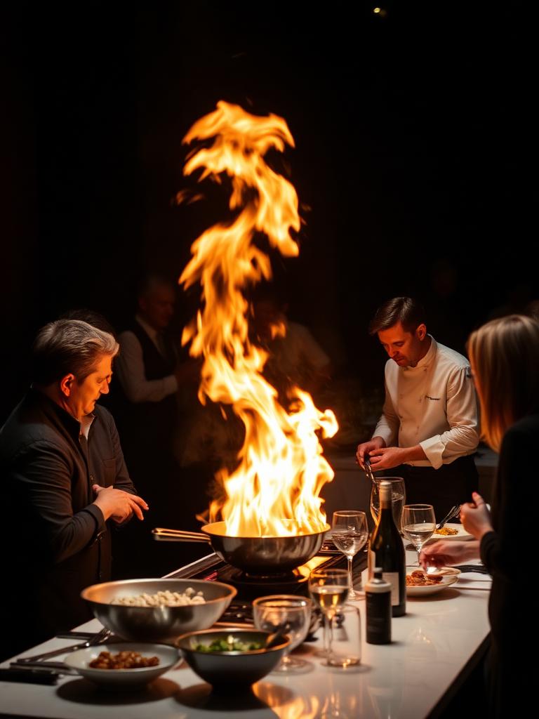 Live chef flambé station
